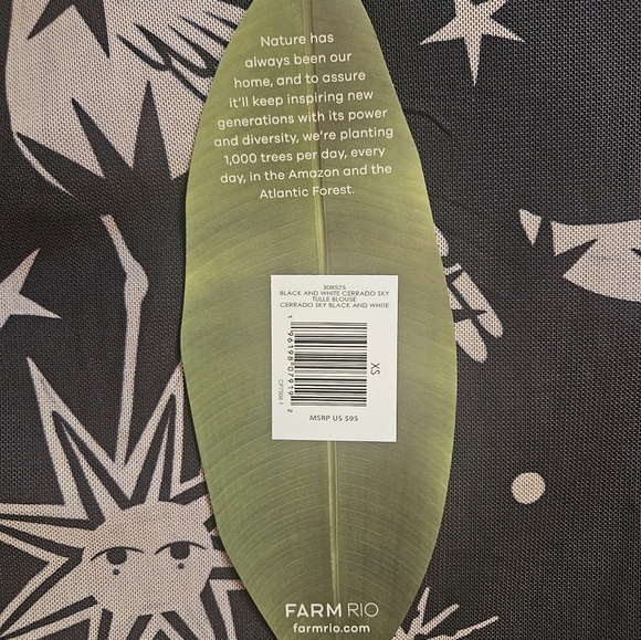 NWT Farm Rio Black & White Cerrado Sky Tulle Blouse - XS - Picture 5 of 5